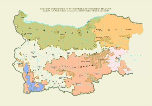 Carte des régions viticoles de Bulgarie